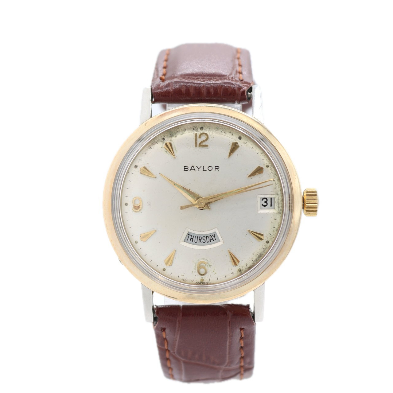 Vintage 34mm Baylor 1823 Day Date Men's Automatic Wristwatch Felsa 4006 Steel