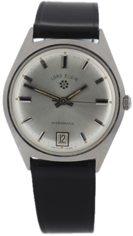 Vintage Lord Elgin Silver Sunburst Micromatic Men's Automatic Wristwatch Steel