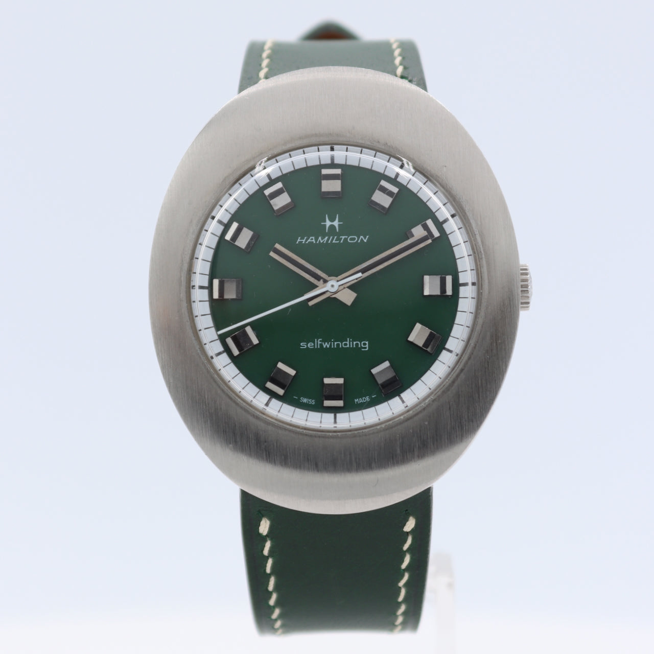 38mm Hamilton Green Dial Egg Case Men's Automatic Wristwatch 818 Swiss S.Steel