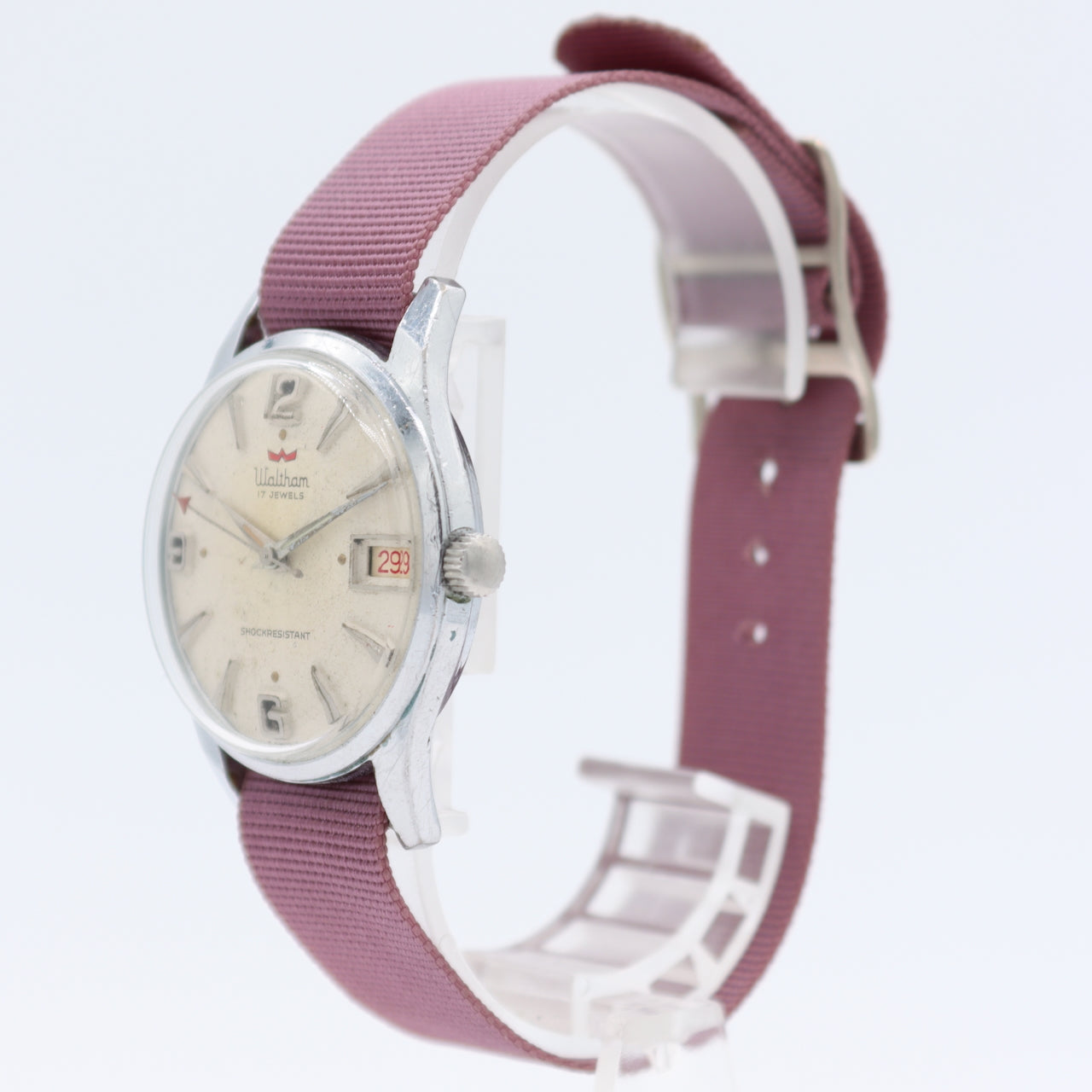 Vintage Waltham Red Pointer Date Men's Mechanical Wristwatch Swiss Chrome Plated