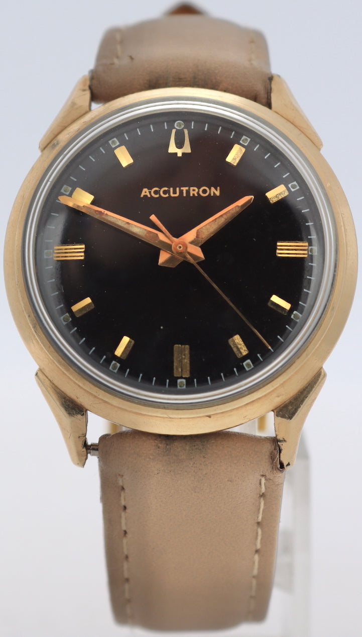 Vintage Accutron Black Men's Tuning Fork Wristwatch 214 USA Steel & 10k GF