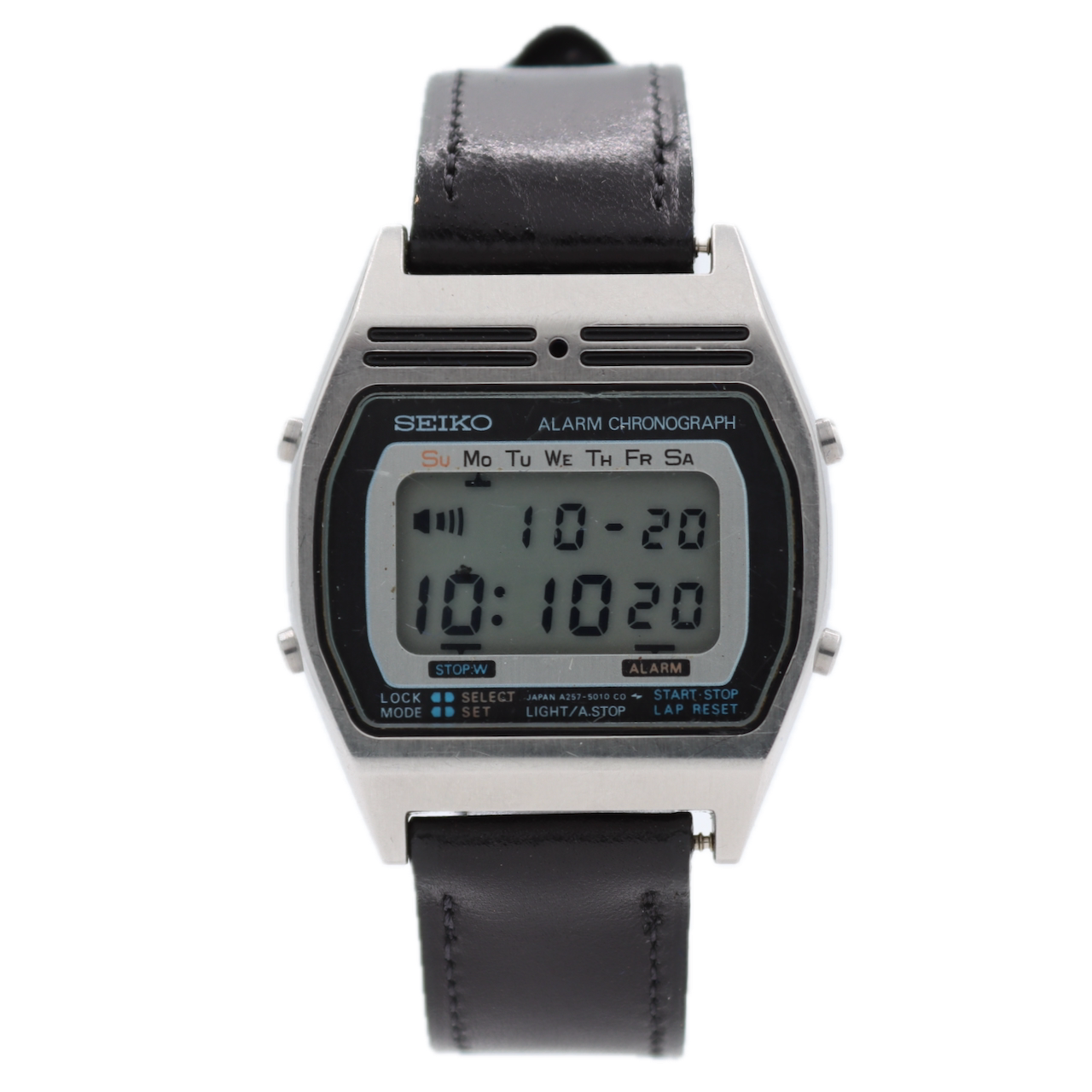 Seiko A257-5010 Alarm Chronograph Men's Digital LCD Wristwatch Steel With Box