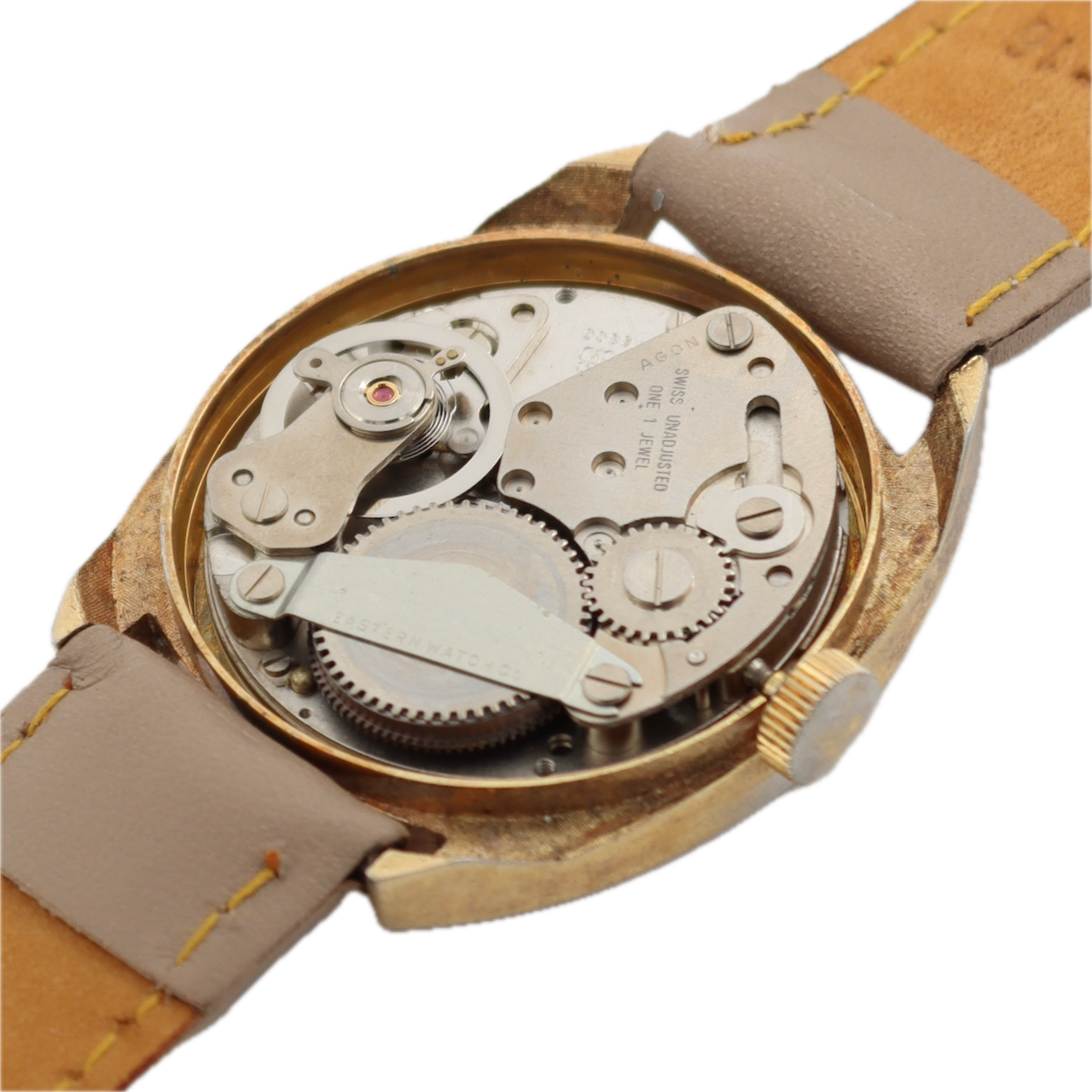 Lucerne 9857 Jump Hour Men's Mechanical Wristwatch Bettlach 8800 Swiss Gold Tone
