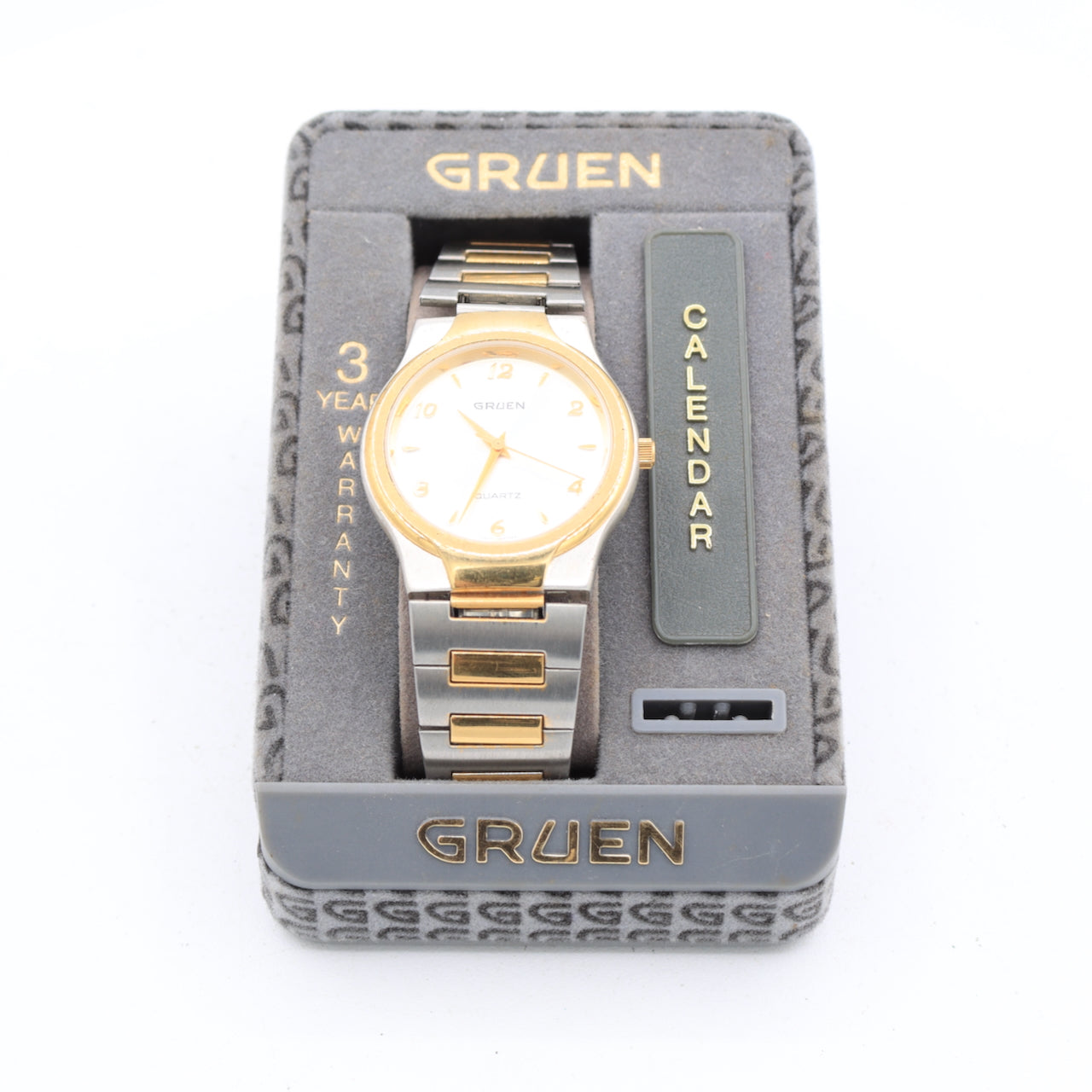 Vintage 33mm Gruen 227-2035 Men's Quartz Wristwatch Japan Steel Two Tone