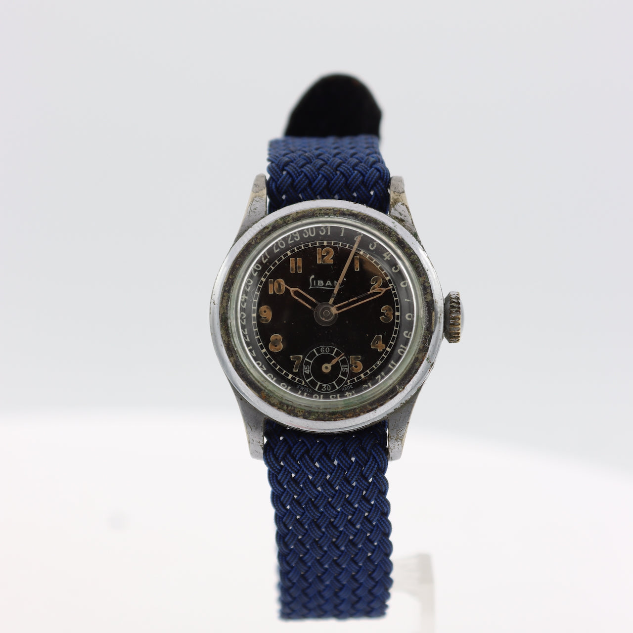 Vintage Liban 392 Date Pointer Men's Mechanical Wristwatch Chrome w Black Dial