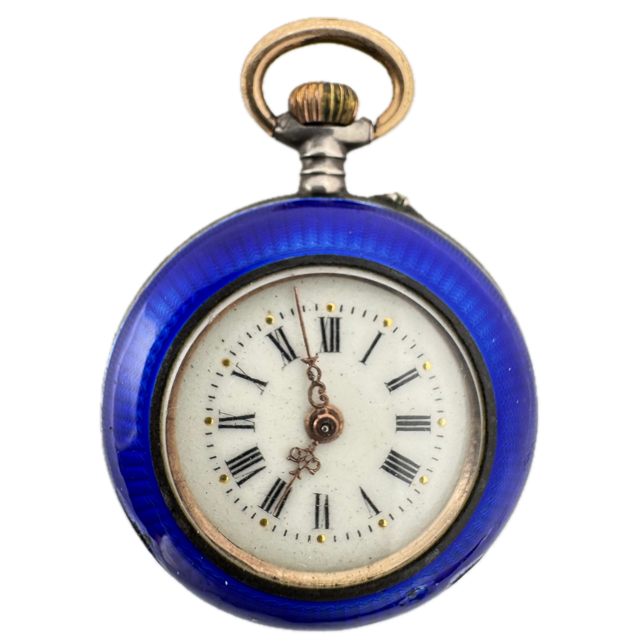 Antique Clover Blue Enamel Cylinder Escapement Pocket Watch Sterling Silver