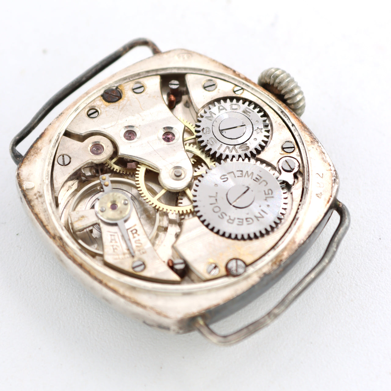 Vintage 32mm Ingersoll Cushion Men's Mechanical Wristwatch Sterling Silver