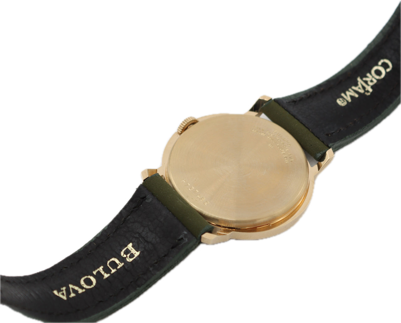 Vintage 32mm 1971 Bulova Green Men's Mechanical Wristwatch Swiss Gold Tone