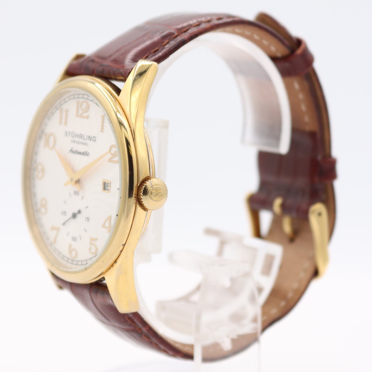 40mm Stuhrling Cuvette 171 Men's Automatic Wristwatch Gold Tone Sun Ray Dial