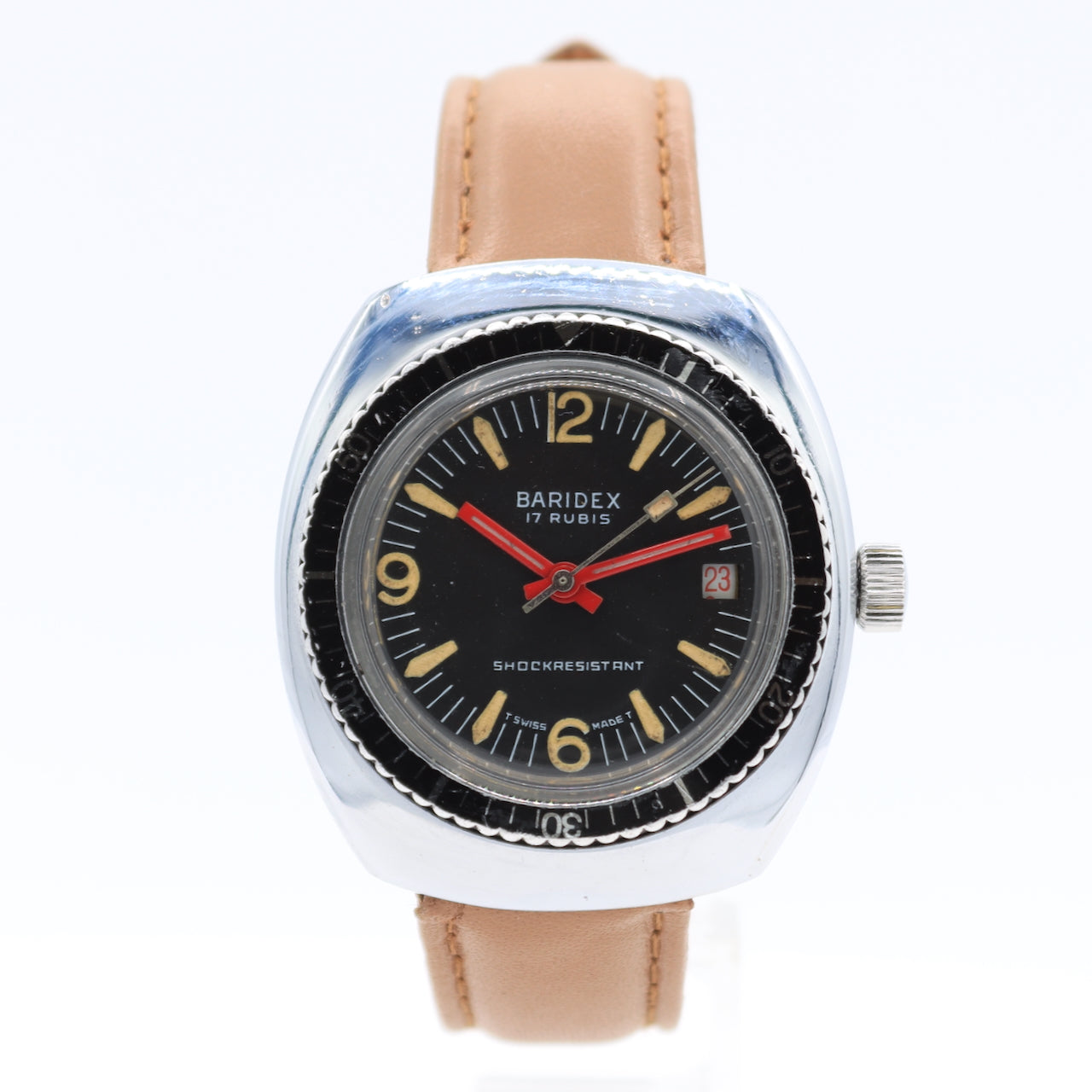 Vintage 37mm Baridex Skin Diver Men's Mechanical Wristwatch 8800 Swiss Chrome