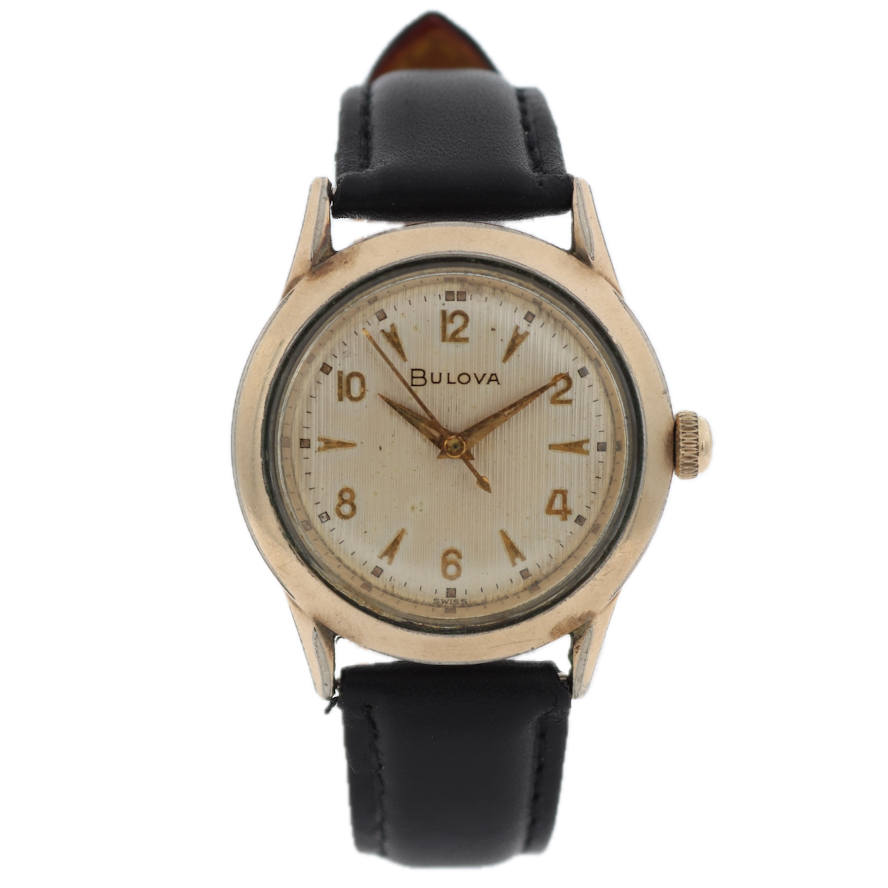 Vintage 34mm Bulova Pinstripe Men's Mechanical Wristwatch 11AC Swiss Gold Tone