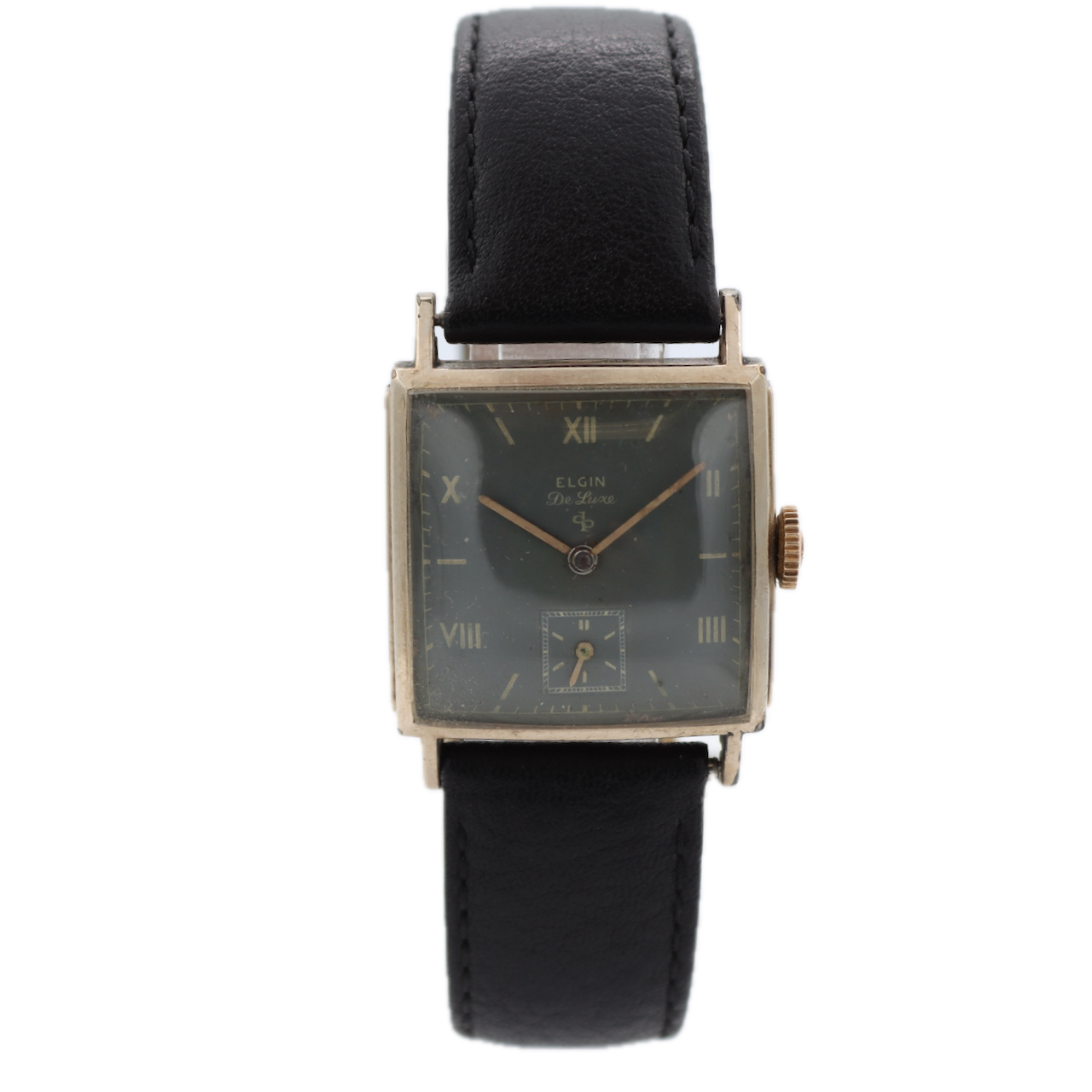 Vintage Elgin DeLuxe 17 Jewel Men's Mechanical Wristwatch 555 10k White GF Gray