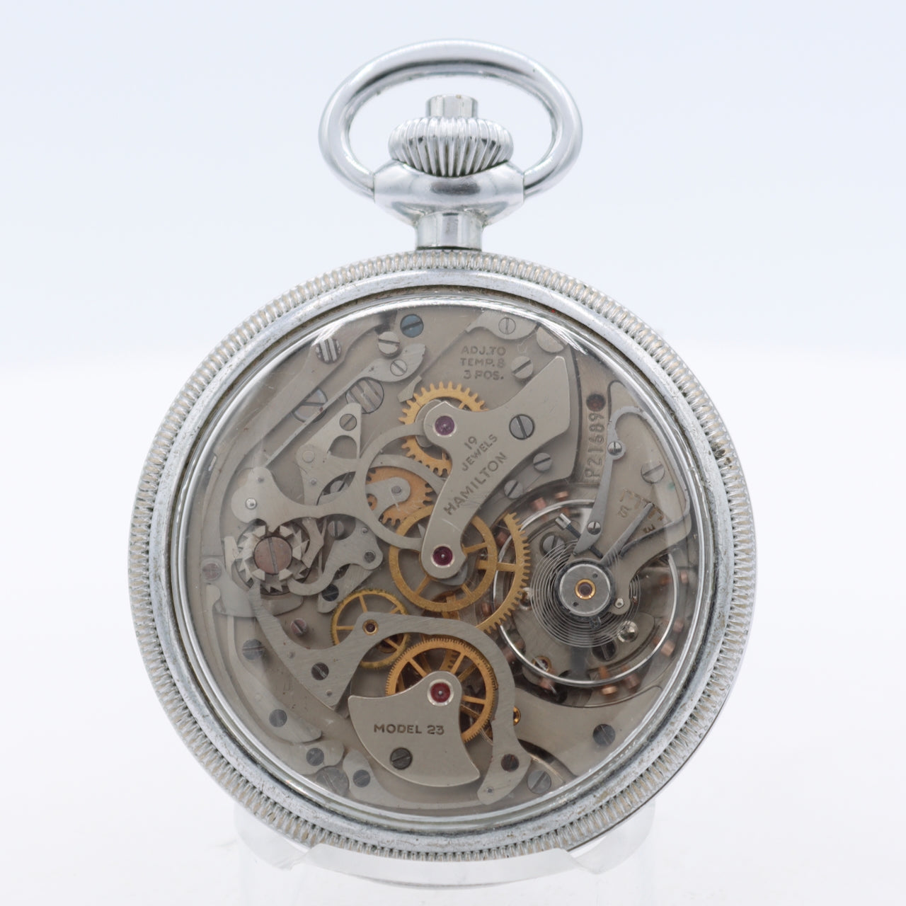 Vintage 1944 Hamilton Military Issue Chronograph Pocket Watch Model 23 Chrome