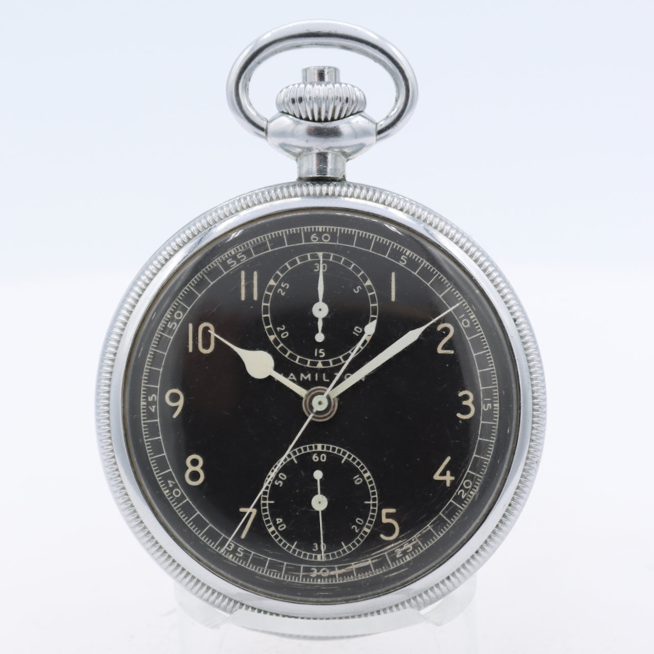 Vintage 1944 Hamilton Military Issue Chronograph Pocket Watch Model 23 Chrome