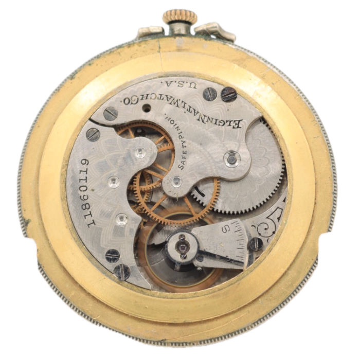 Antique 6s 1905 Elgin Pinstriped 7 Jewel Mechanical Hunter Pocket Watch 286