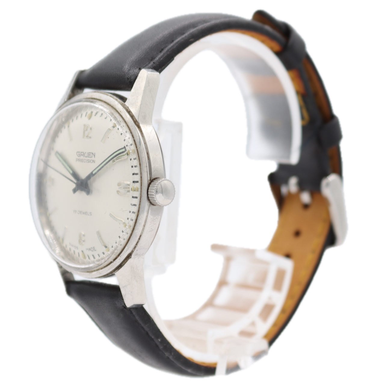 Vintage 34mm Gruen Precision Men's Mechanical Wristwatch Swiss Made S.Steel