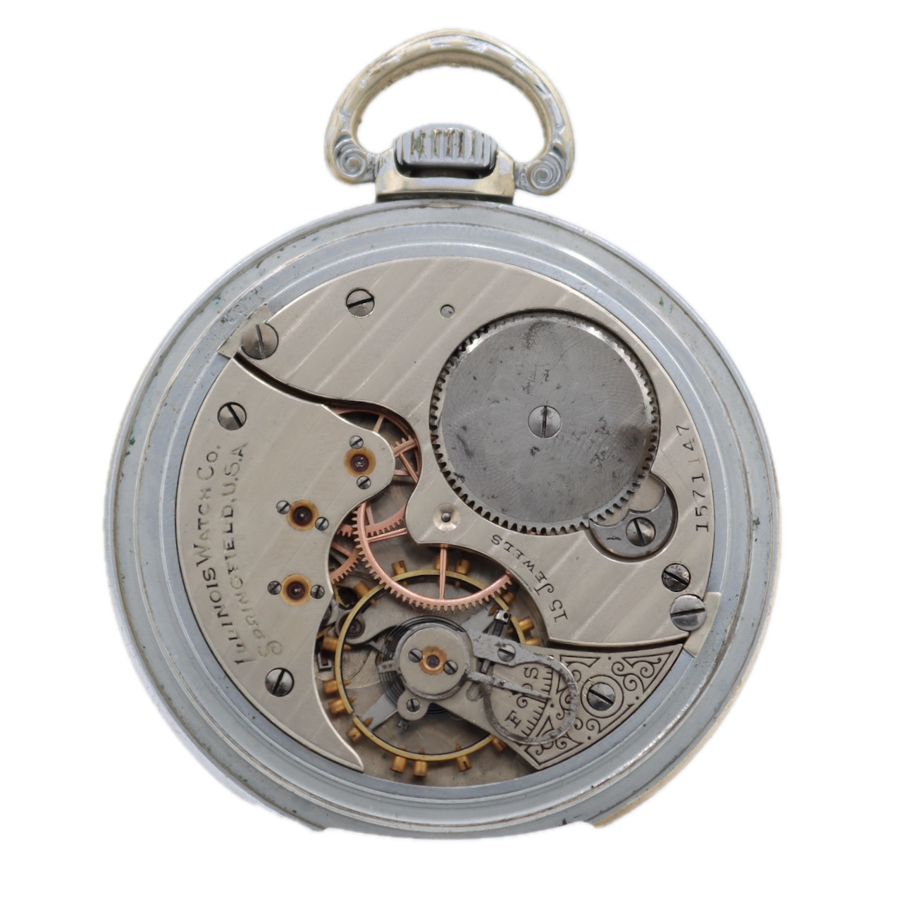 Antique 18s Illinois 4 15 Jewel Mechanical Pocket Watch 173 Chrome Plated USA