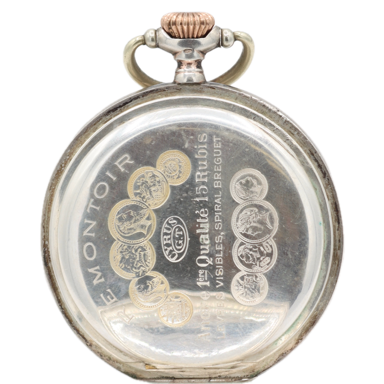 Antique 16s Cyrus G.T. Engraving 15j Mechanical Pocket Watch .800 SilverSwiss