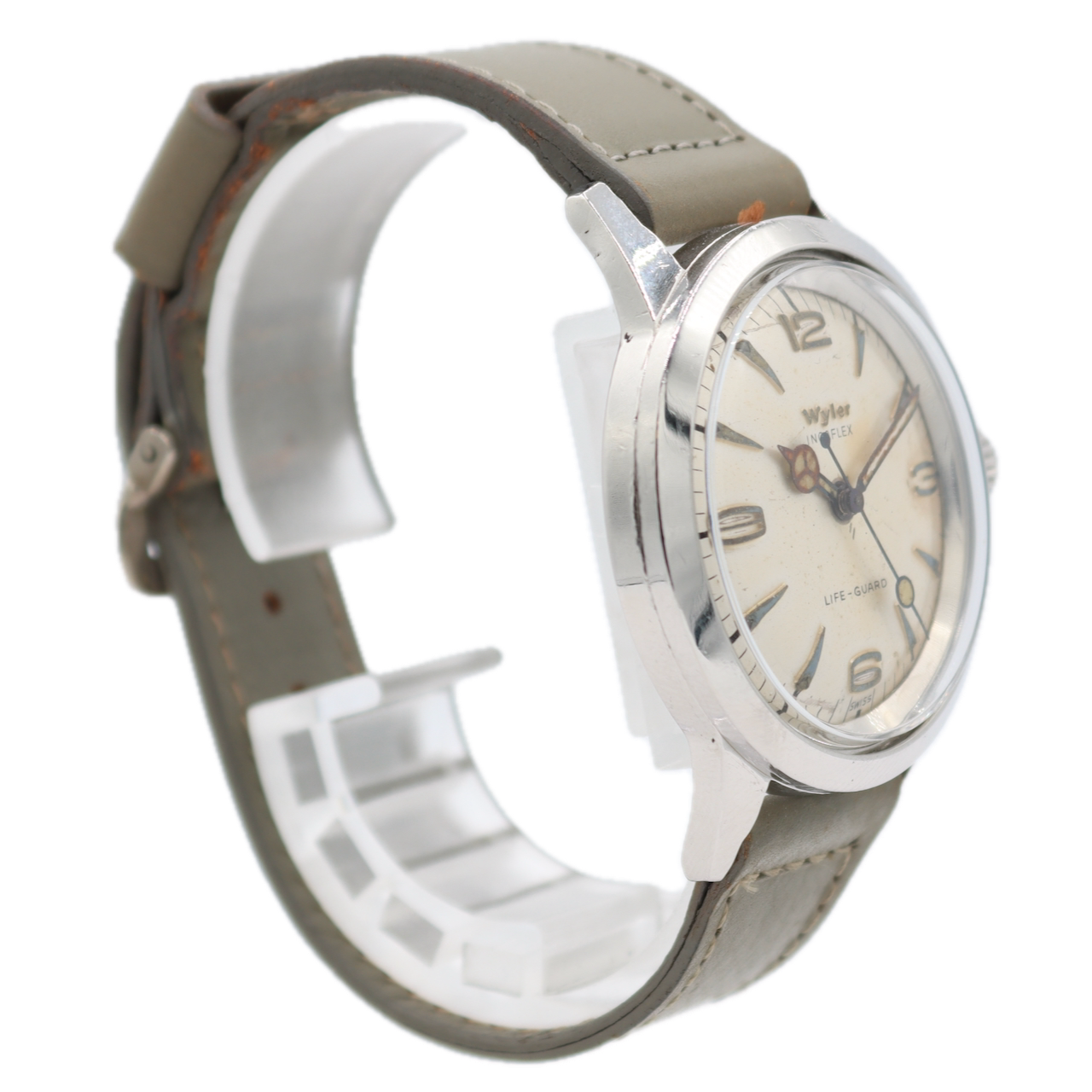 Vintage 35mm Wyler Life-Guard Lollipop Men's Mechanical Wristwatch Swiss Steel