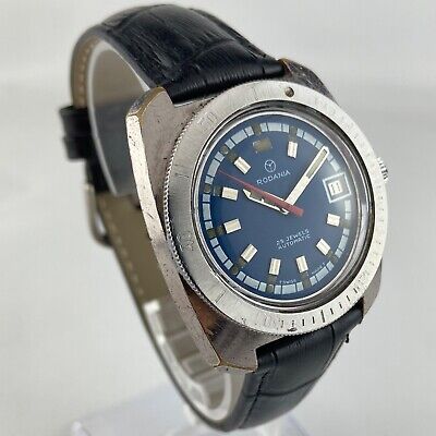 Vintage Rodania 25 Jewel Mens Automatic Wristwatch AS 1913 Steel Blue Dial Diver