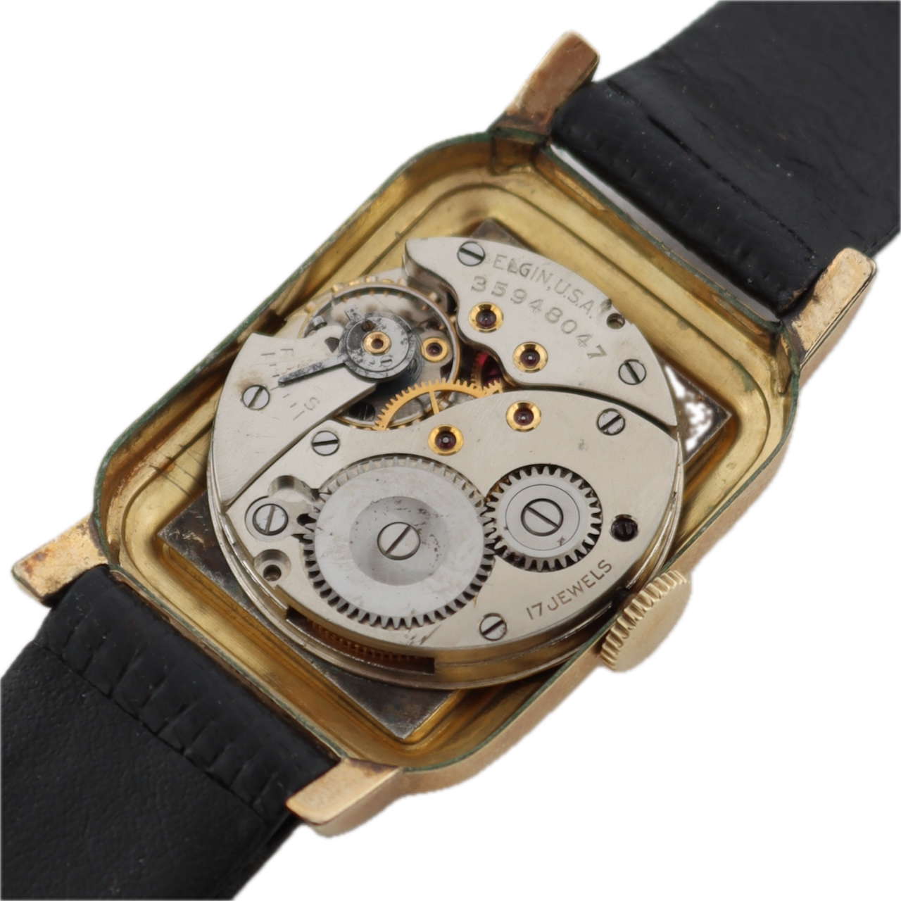 Vintage 25mm 1936 Elgin Art Deco 17j Men's Mechanical Wristwatch 524 USA 10k GF