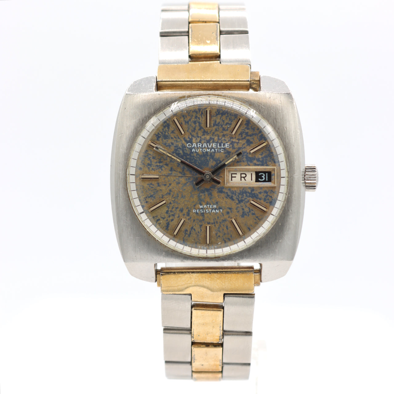 Vintage 35mm Caravelle Faded Blue Tropical Men's Automatic Wristwatch Steel