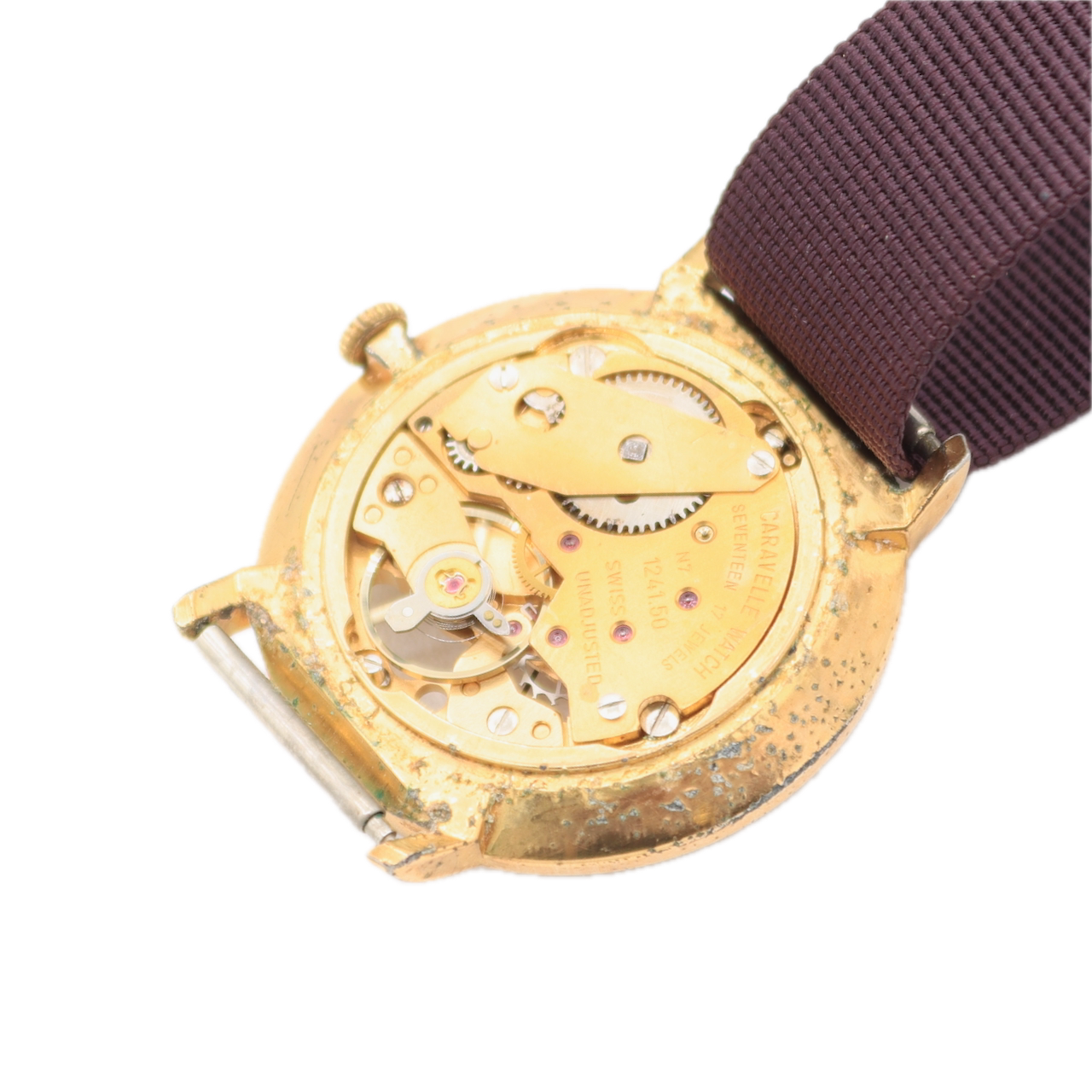 Vintage Caravelle Skeleton Dial Men's Mechanical Wristwatch Swiss Gold Tone 2