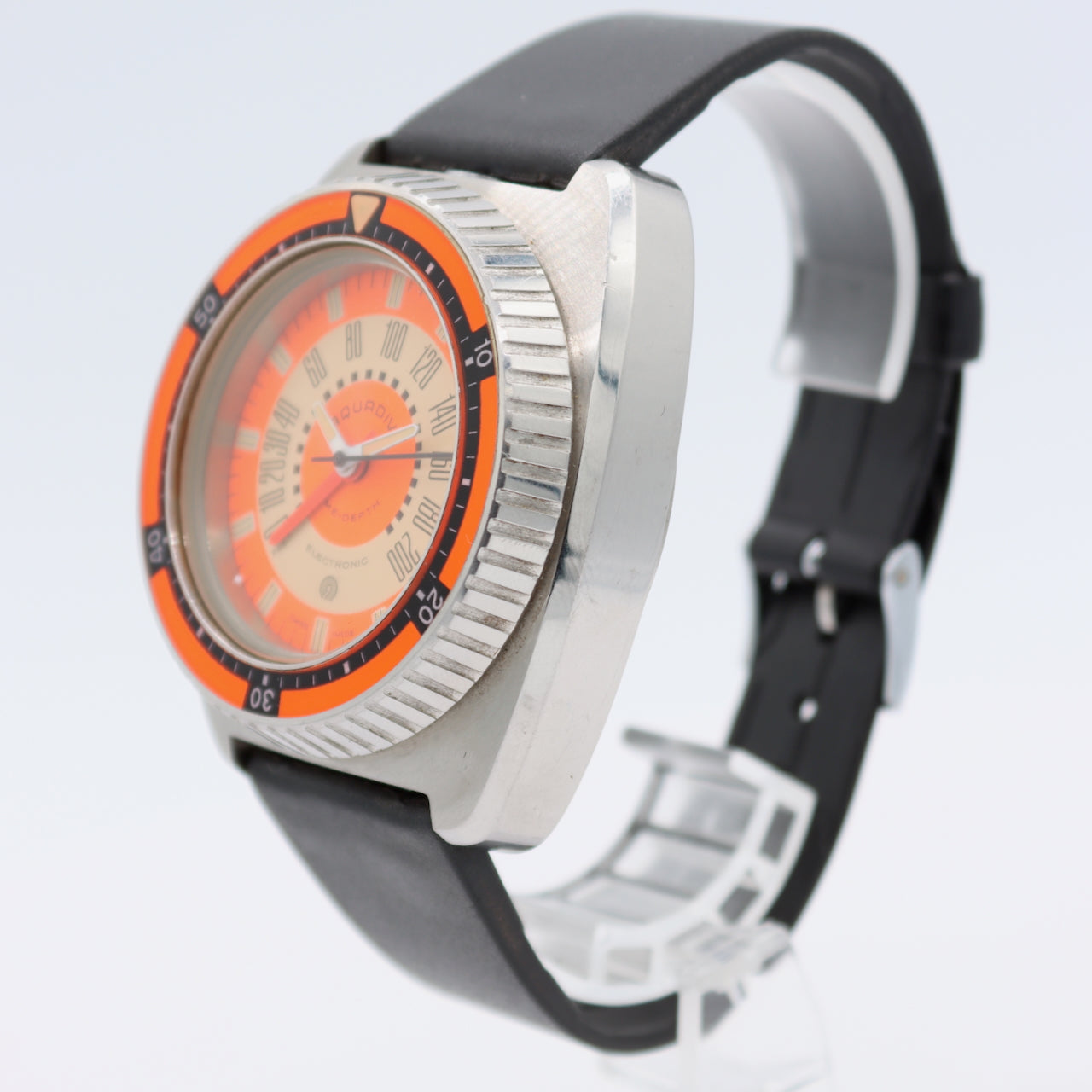 Vintage Aqua Dive Time Depth 50 Men's Electronic Wristwatch Swiss Steel W/ Box