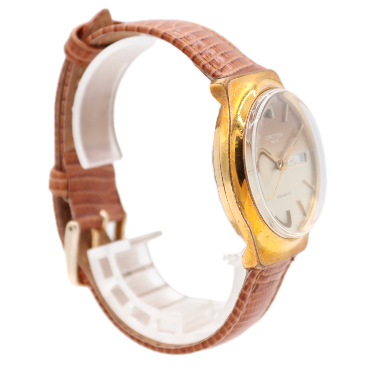 Vintage 34.5mm Croton Day Date 17J Men's Automatic Wristwatch Swiss Gold Tone