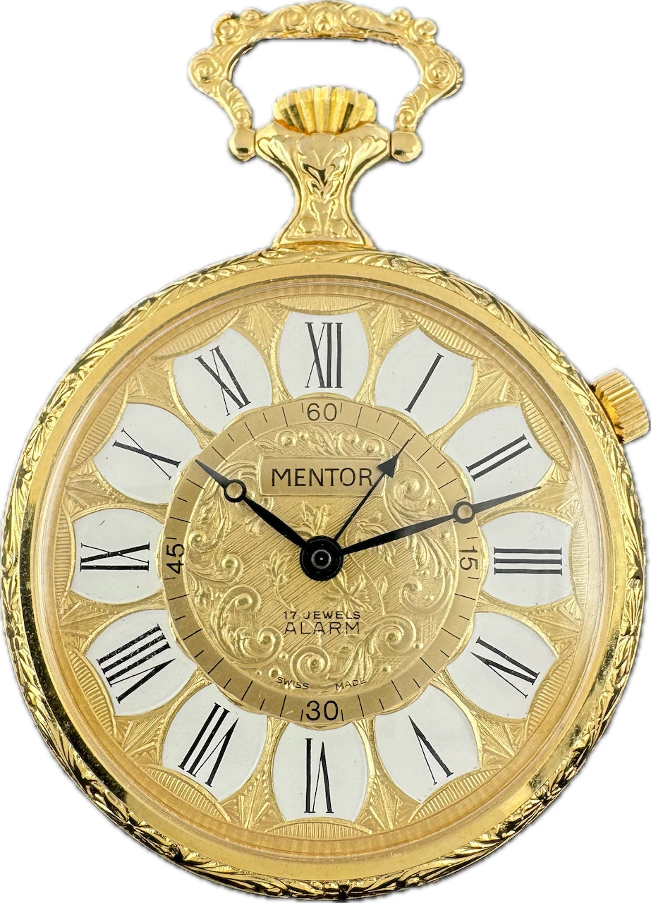 Vintage Mentor Alarm w Roman Numeral Dial Mechanical Pocket Watch Ronda 1223