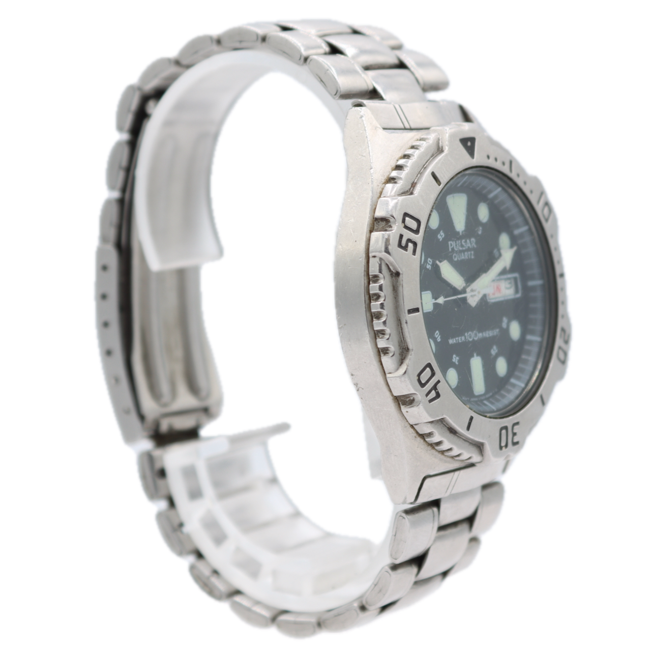 41mm Pulsar V743-6A00 Day Date Men's Quartz Wristwatch Japan Stainless Steel