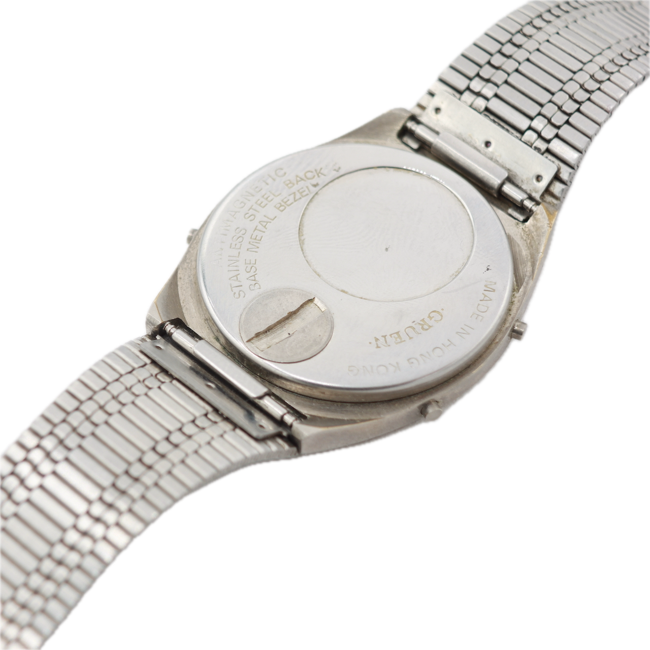 Vintage Gruen Alarm Chrono Men's Quartz LCD Wristwatch Hong Kong Steel & Chrome