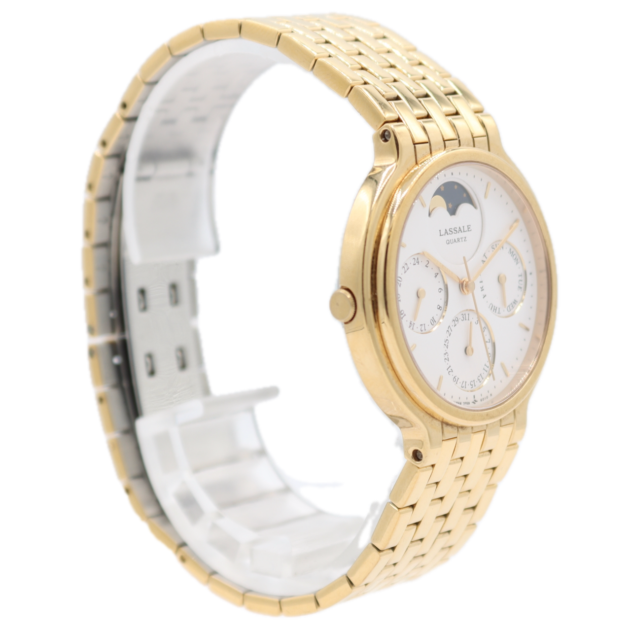 34mm Lassale 7F69-6029 Moonphase Triple Date Men's Quartz Wristwatch Near Mint