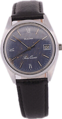 Vintage 35mm Bulova Blue Waffle Dial Men's Quartz Wristwatch ESA 563.121 Steel