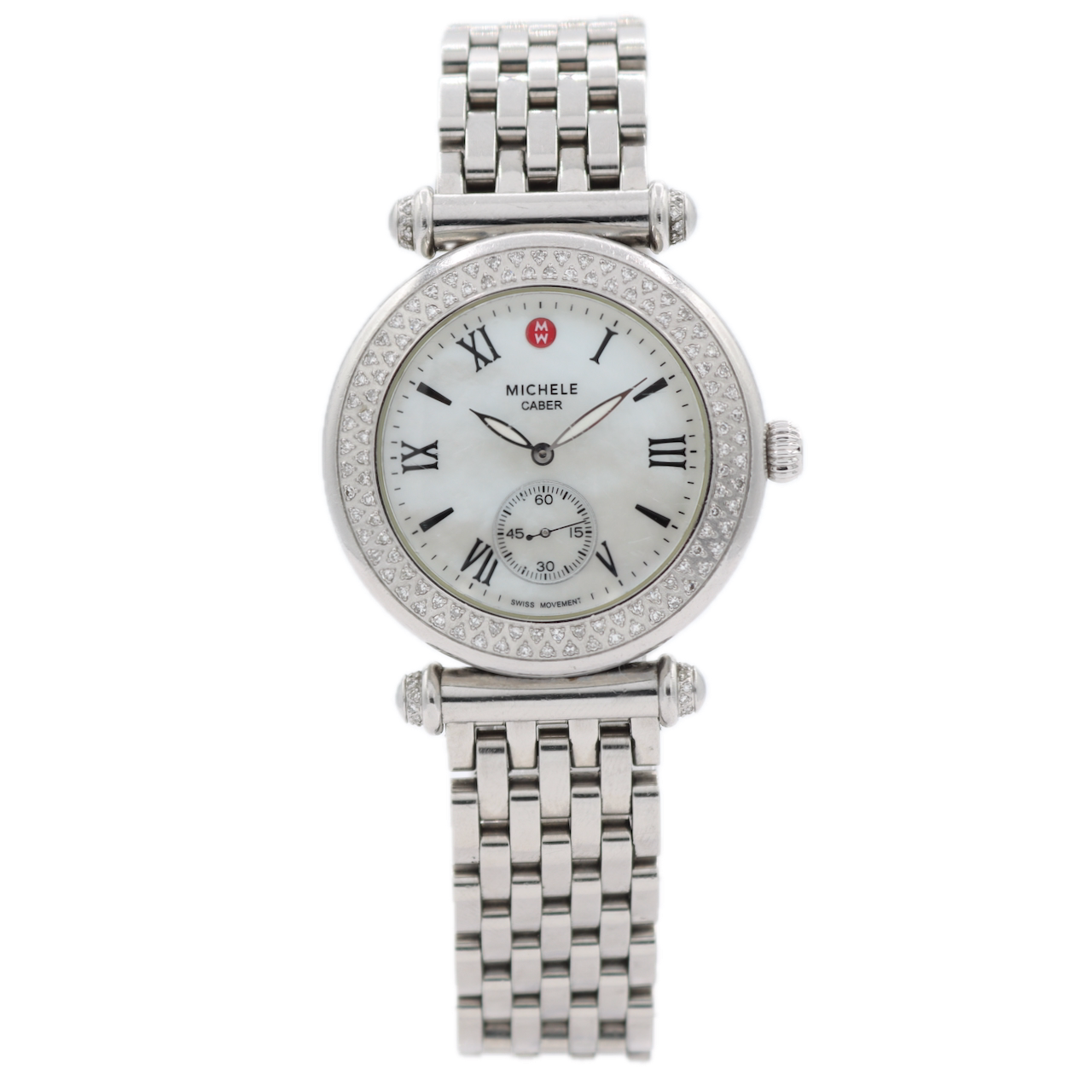 37mm Michele Caber Diamond Watch Ladies Quartz Wristwatch Swiss Steel With Box