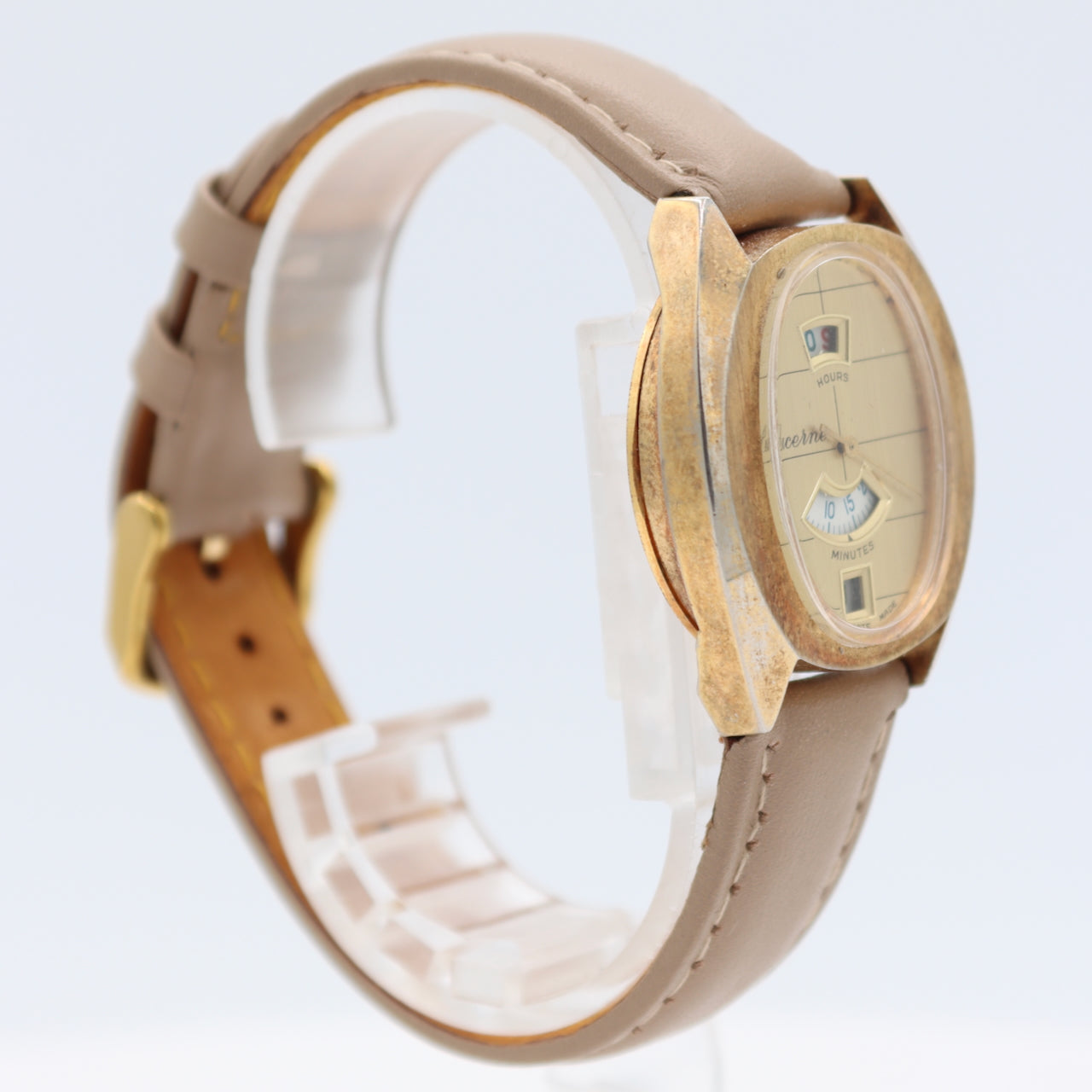 Lucerne 9857 Jump Hour Men's Mechanical Wristwatch Bettlach 8800 Swiss Gold Tone