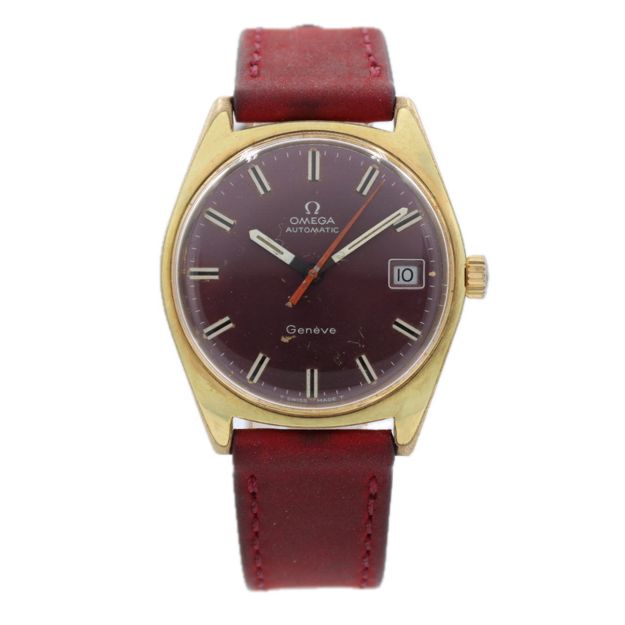 1968 Omega 166.041 Burgundy Men's Automatic Wristwatch 565 Swiss Gold Plated