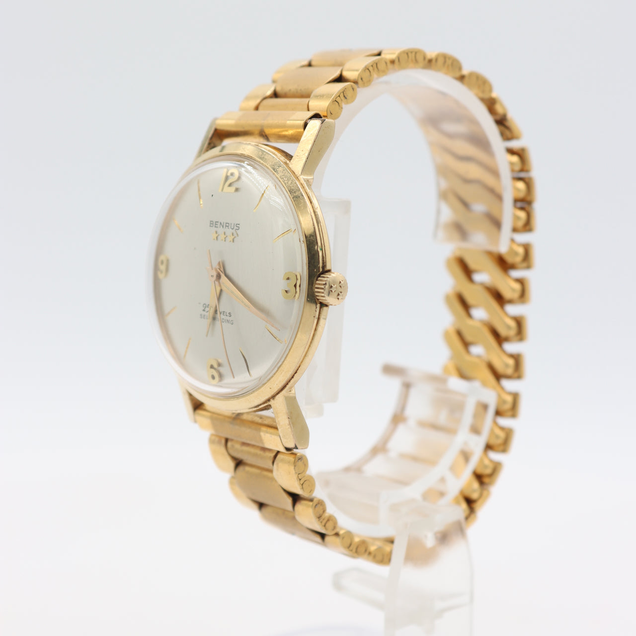 Vintage 34mm Benrus 3021 3 Star Men's Automatic Wristwatch Swiss Made Gold Tone
