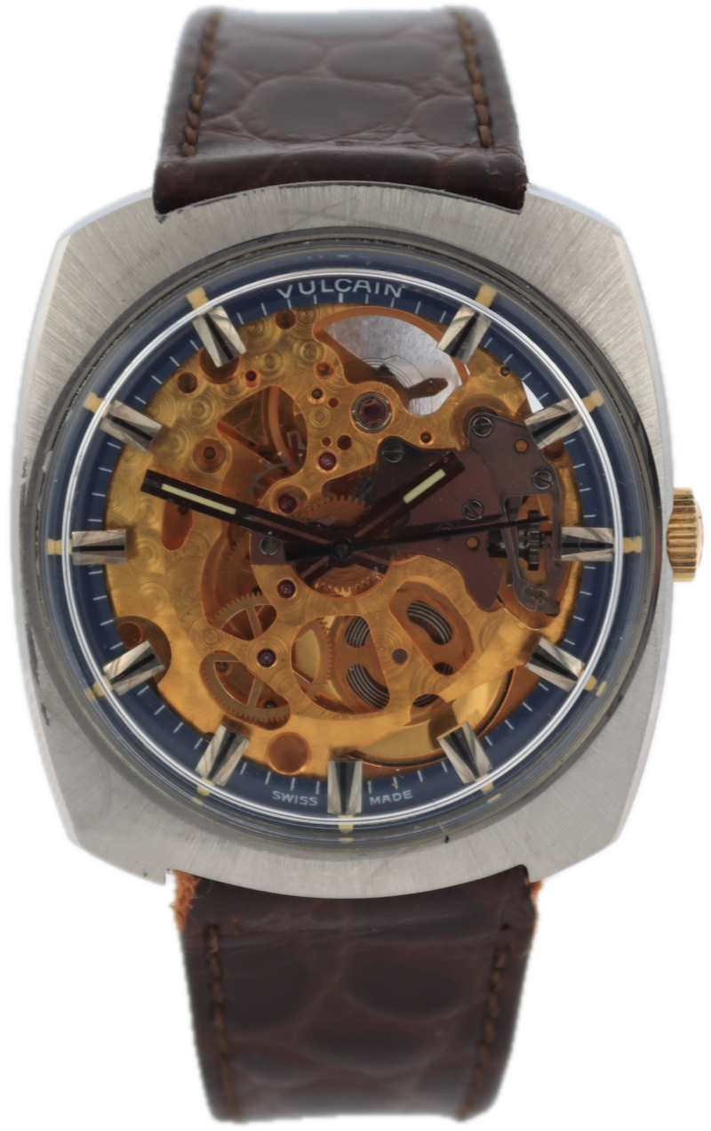 Vintage Vulcain Skeletonized Men's Automatic Wristwatch MSR T 54 Swiss Steel