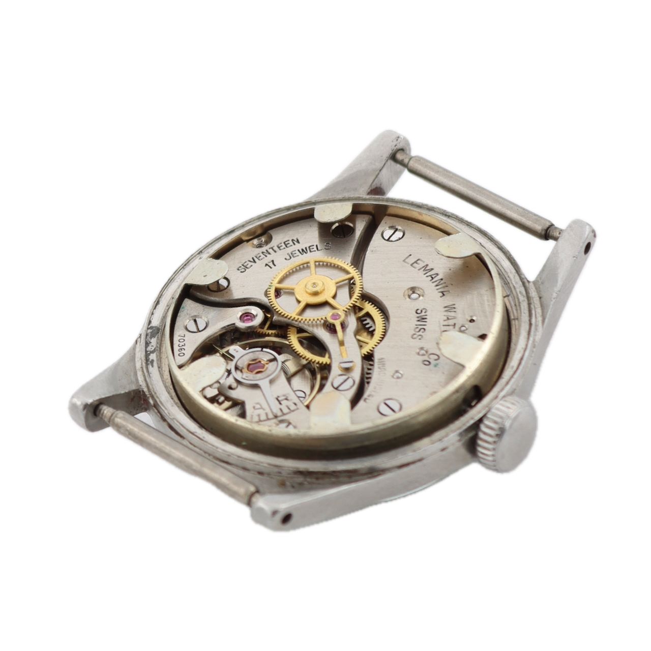 Vintage Lemania 192C Bullseye Dial 17J Men's Mechanical Wristwatch Swiss S.Steel
