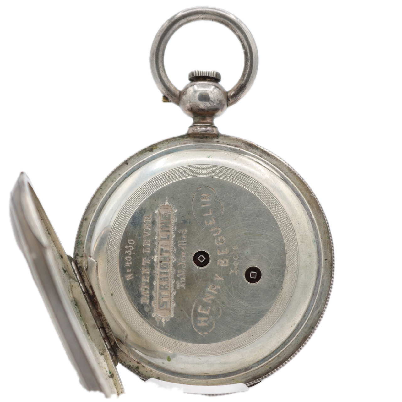 Antique Henry Beguelin Straight Line Key Wind Hunter Pocket Watch Silver Swiss