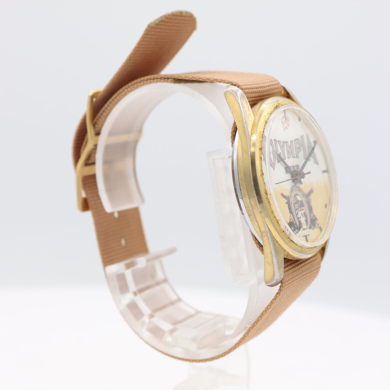 Vintage Basis Olympia Beer Men's Mechanical Wristwatch Swiss Gold Tone