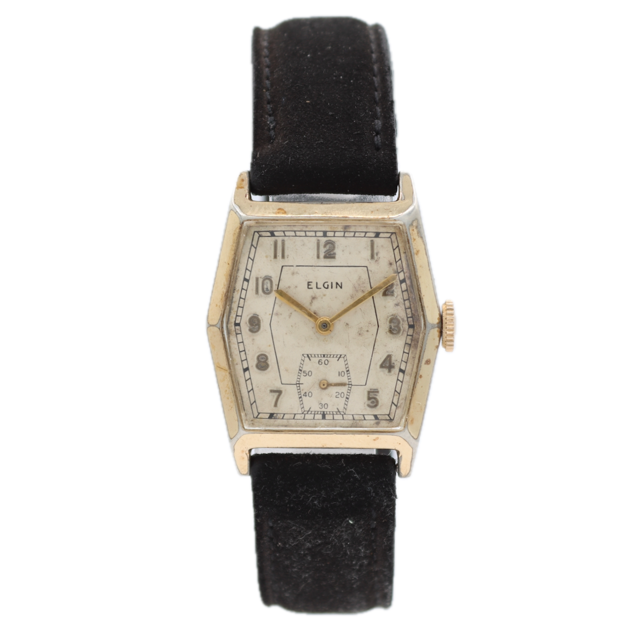Vintage 1937 Elgin Hexagon 7 Jewel Men's Mechanical Wristwatch 526 USA Two Tone