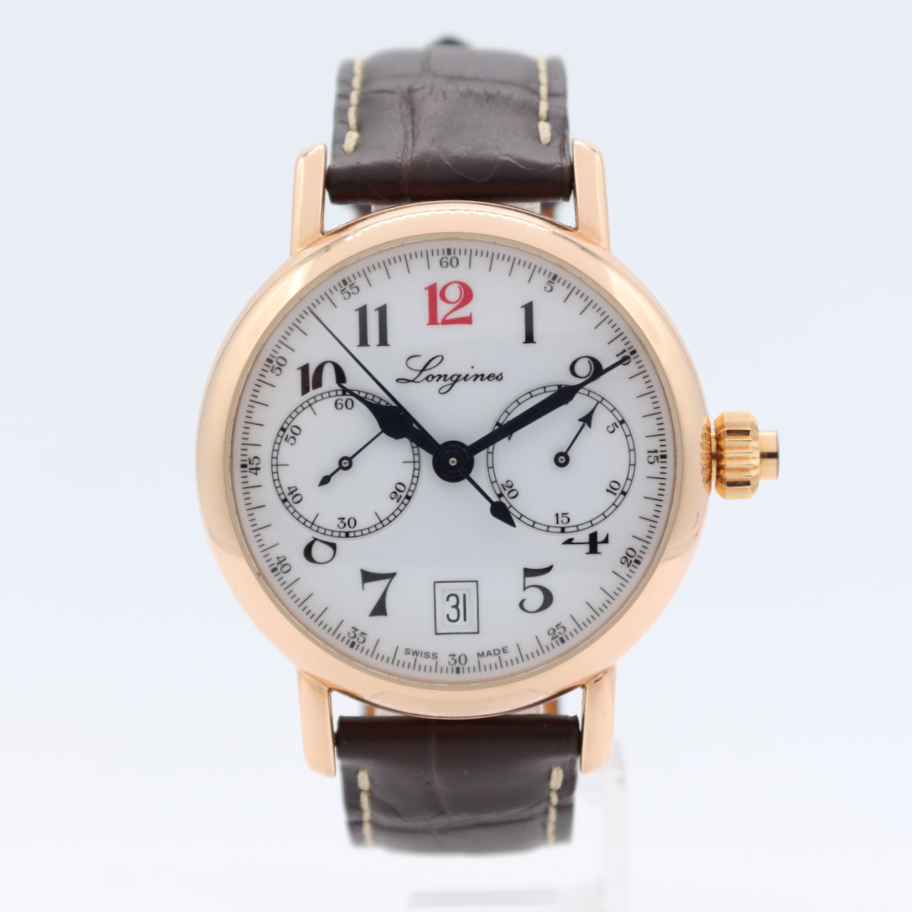 Longines L2.775.8.23.3 Heritage Men's Automatic Wristwatch 18k Gold Monopusher