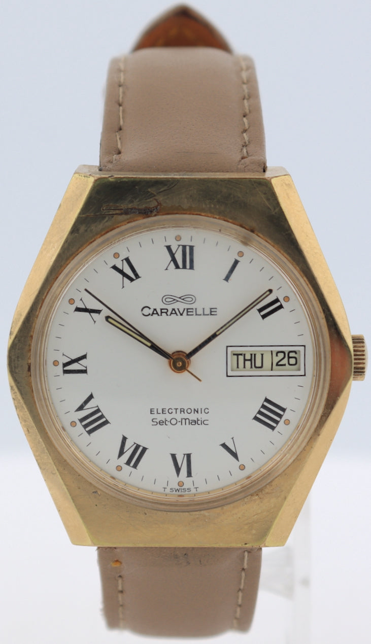 Vintage 1976 Caravelle Set-o-matic Day Date Men's Electronic Wristwatch Swiss