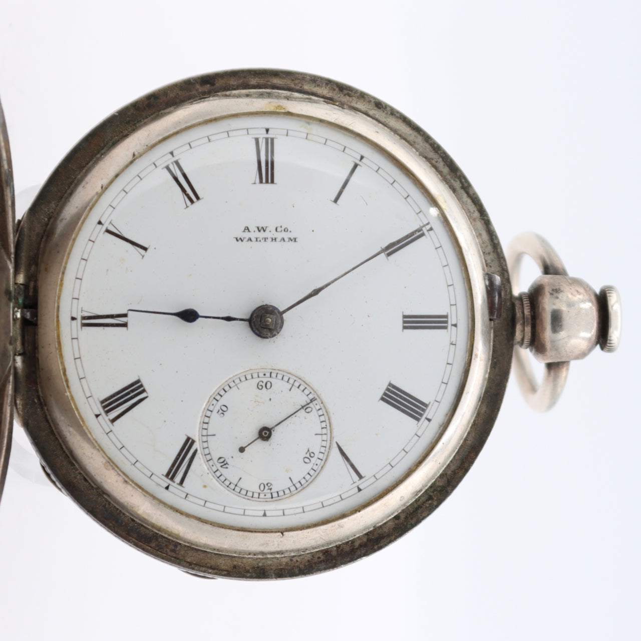 Antique 18s 1880 Waltham Key Hunter Pocket Watch George Washington Coin Silver