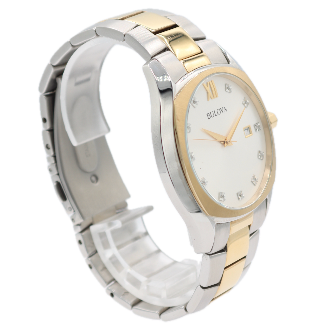 Vintage 42mm Bulova 98D125 Diamond Date Men's Quartz Wristwatch Two Tone
