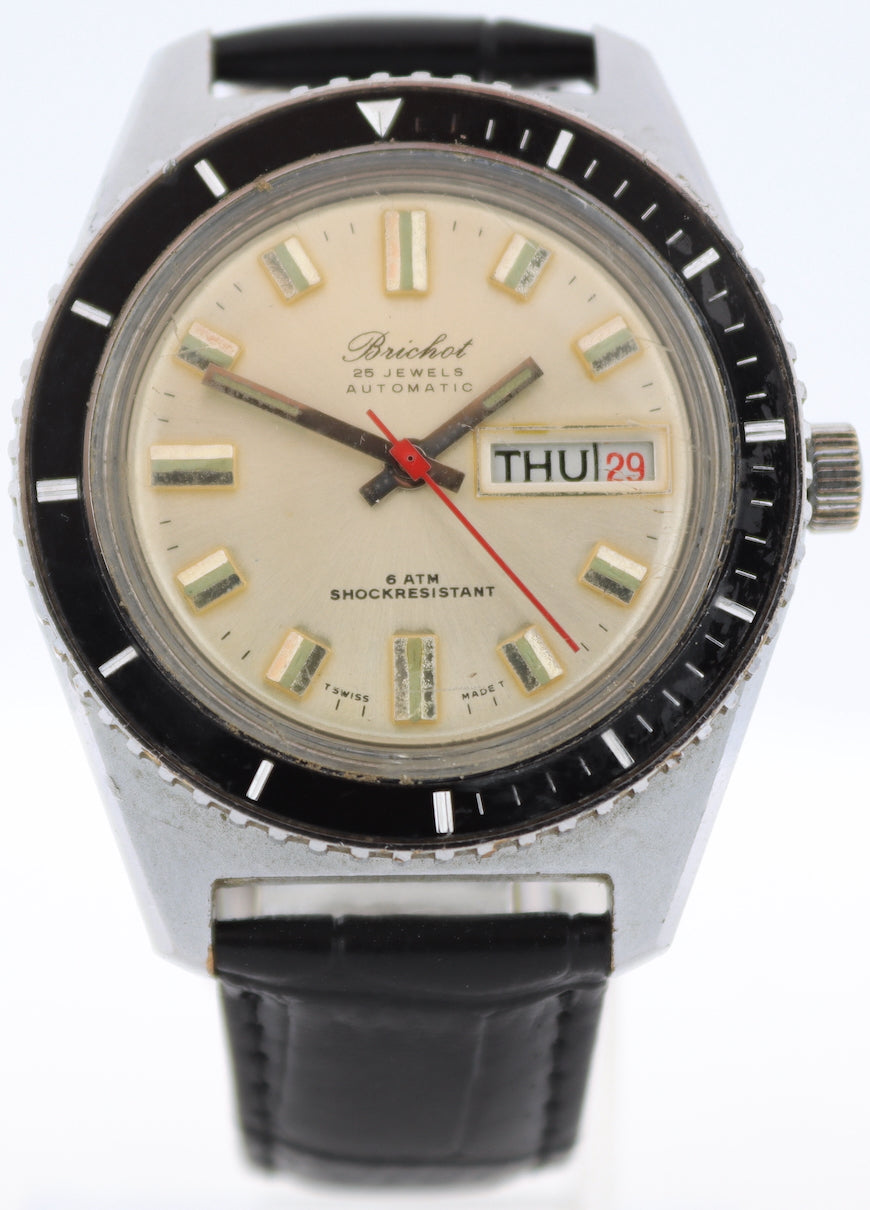 Vintage Brichot Bakelite Diver Day Date Men's Automatic Wristwatch ETA 2452