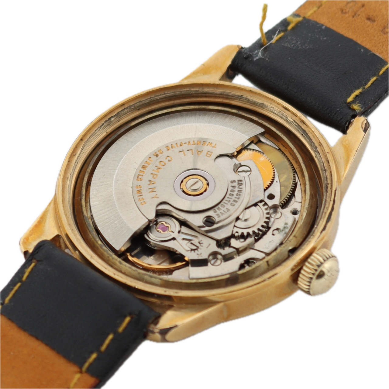 Vintage Ball Trainmaster Men's Automatic Wristwatch ETA.2821 Swiss Gold Tone