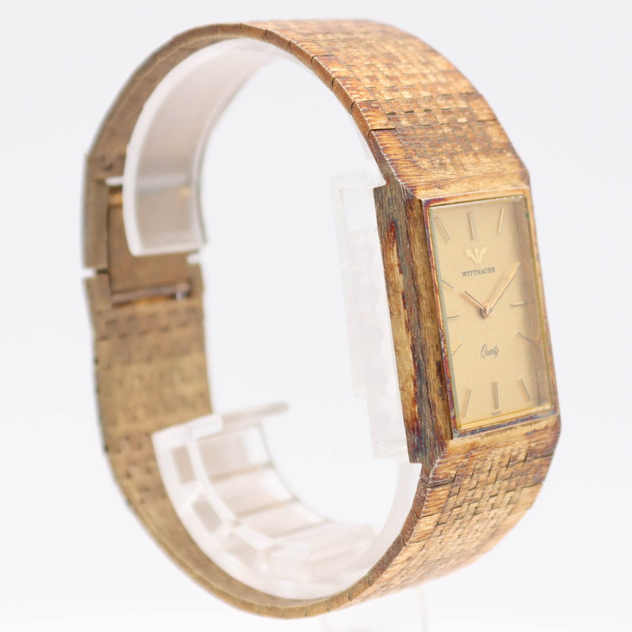 Vintage Wittnauer Rectangular Men's Quartz Wristwatch Swiss Gold Tone Champagne